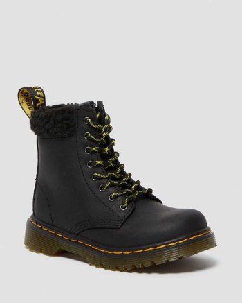 Dr Martens Toddler 1460 Fleece Lined Kožené Čižmy Detske Čierne | 5872-QCGVL